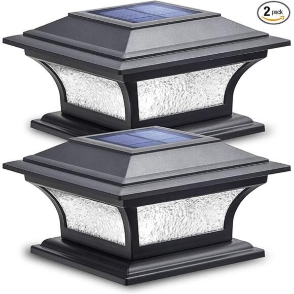 Solar Post Lights Glass LED Fence Cap Light 2 Modes for 4x4 5x5 6x6 Posts Deck - Picture 7 of 7
